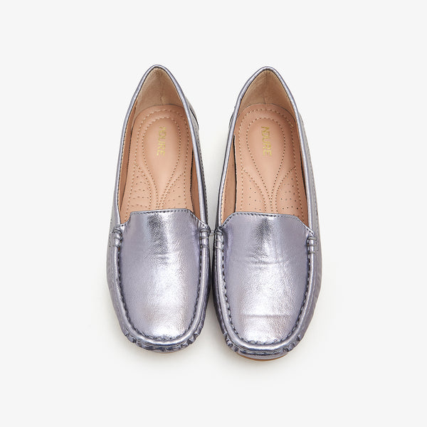 Women's silver sales leather loafers