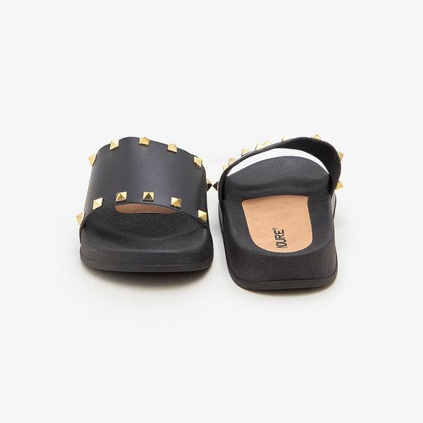 Buy BLACK Studded Women's Slides – Soloto