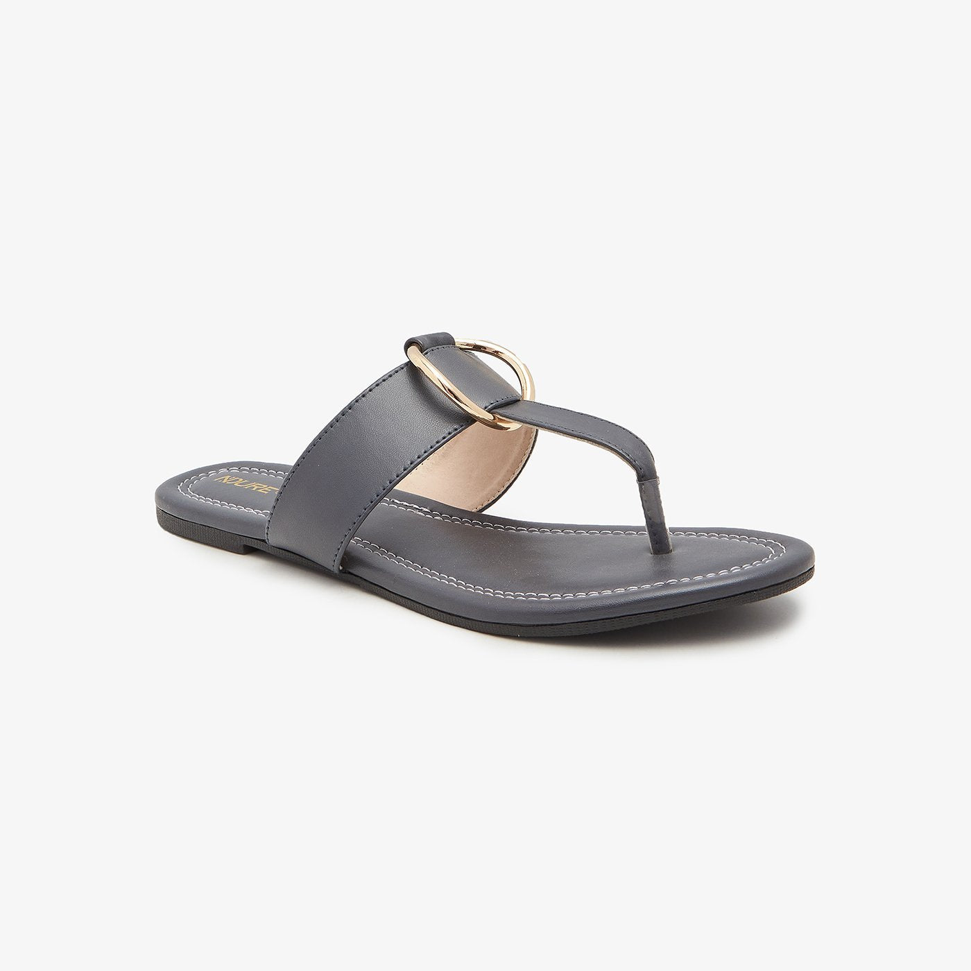 Buy GREY T-Strap Women Flat Chappals – Soloto - Main Image
