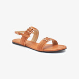 Double Strap Metallic Brooch  Ladies Sandal