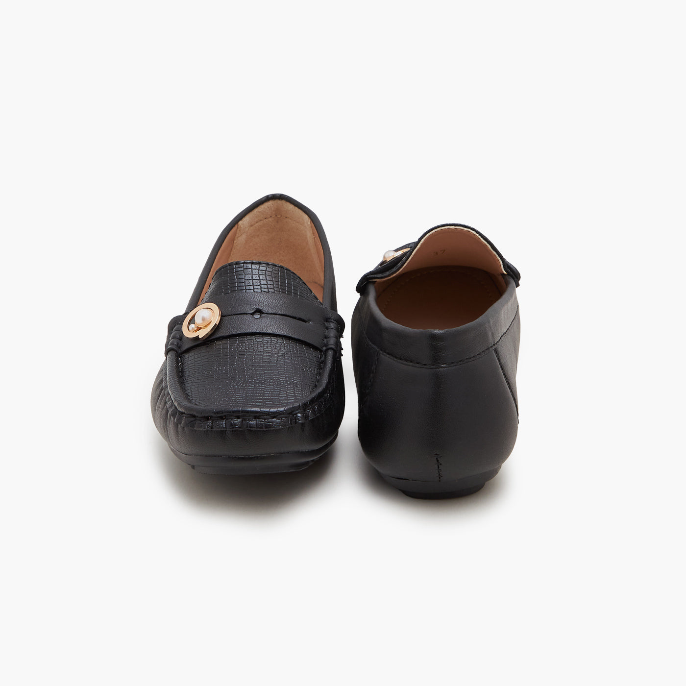 Buy BLACK Women's Pearl Buckled Moccs – Soloto